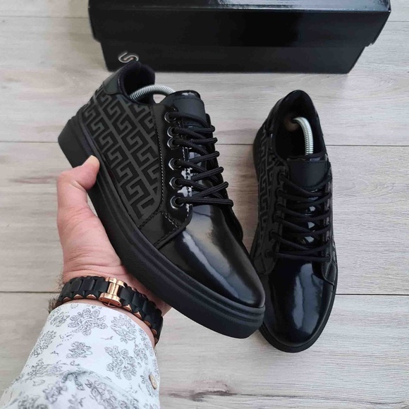 Black Patent Leather Sneakers for Men - Picture 5 of 6